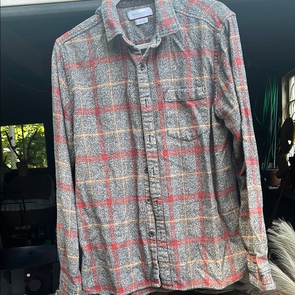 Urban Outfitters Gray, Red & Tan Plaid Button-Down Shirt NWOT
